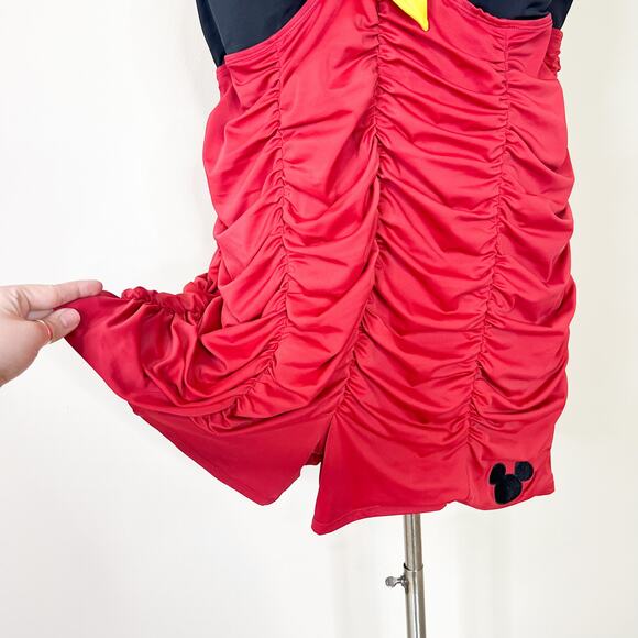 Torrid | Disney Mickey Mouse Red Black Ruched Shorts Style One Piece Swimsuit - Picture 6 of 14
